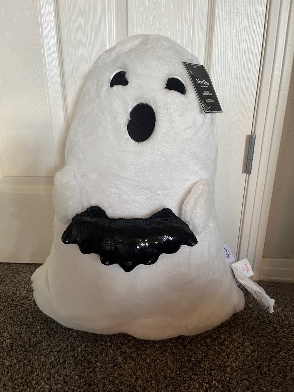 MARTHA STEWART Large Ghost And Sequin Bat Shaped Pillow Beaded & Ghost Trio Sign